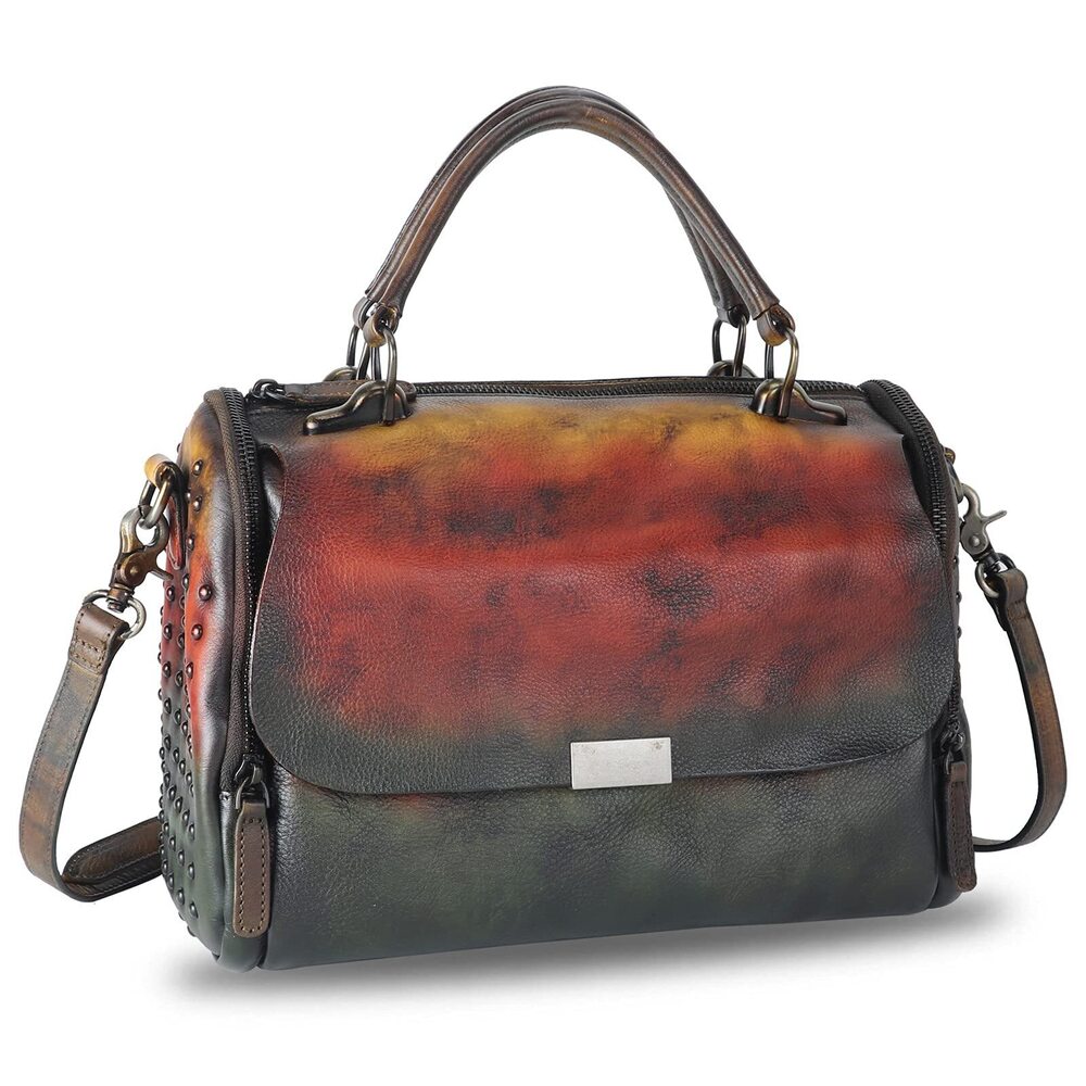 5239 Leather Satchel Bag Vintage Handmade Top Handle Crossbody Handbag